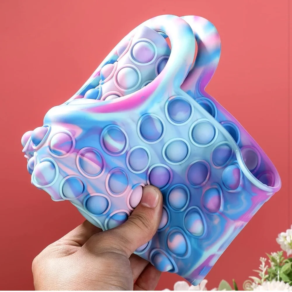 Blue, Pink & Purple Tie-Dye Pop It Silicone Tote Bag‎